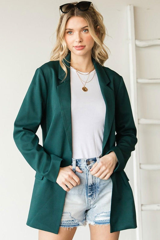 First Love Full Size Open Front Long Sleeve Blazer with Pockets - Clothes For Her Online Store