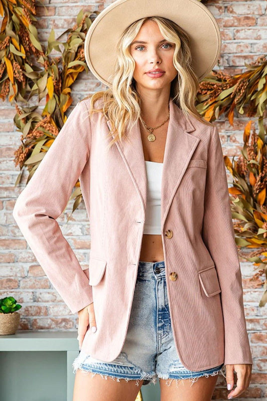 First Love Full Size Single-Breasted Flap Pocket Corduroy Blazer - Clothes For Her Online Store