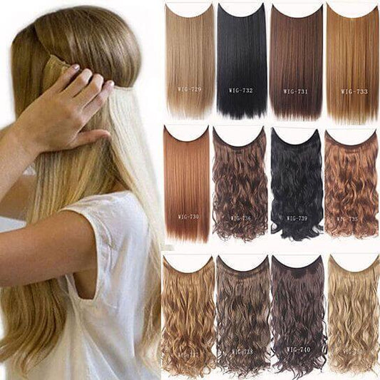 Fish Line Natural Fiber Hairpiece Hair Extension Long Women Curly Straight Wig - Clothes For Her Online Store