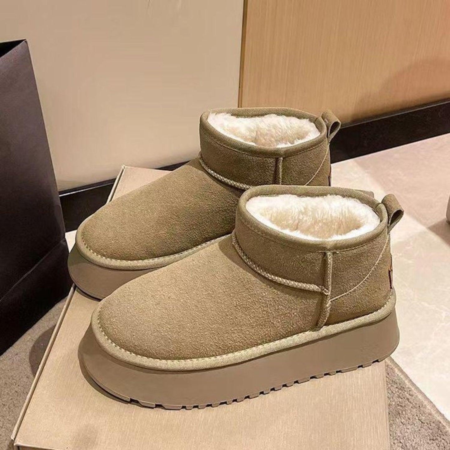 Fleece Lined Chunky Platform Mini Boots - Clothes For Her Online Store
