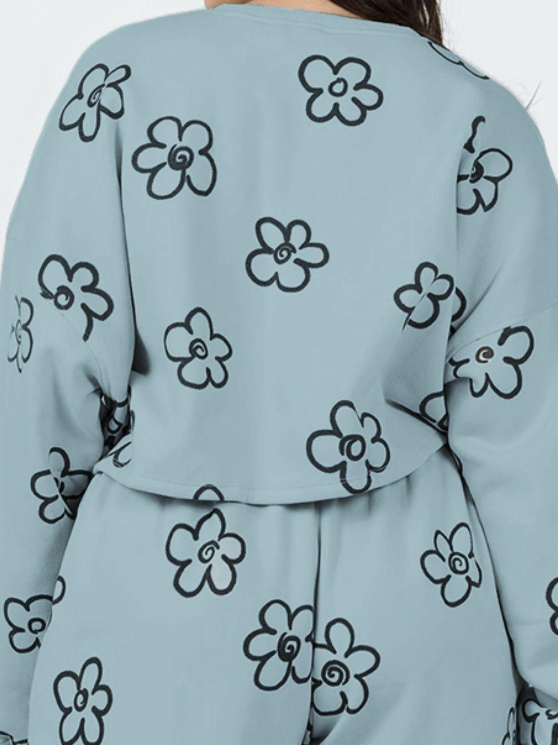 Floral Dropped Shoulder Sweatshirt and Shorts Set - Clothes For Her Online Store