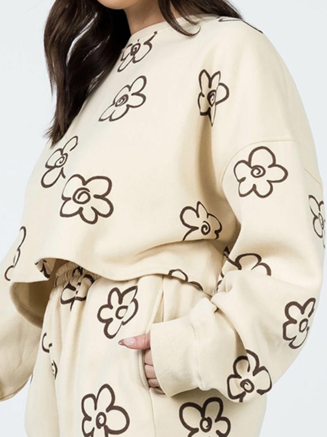 Floral Dropped Shoulder Sweatshirt and Shorts Set - Clothes For Her Online Store