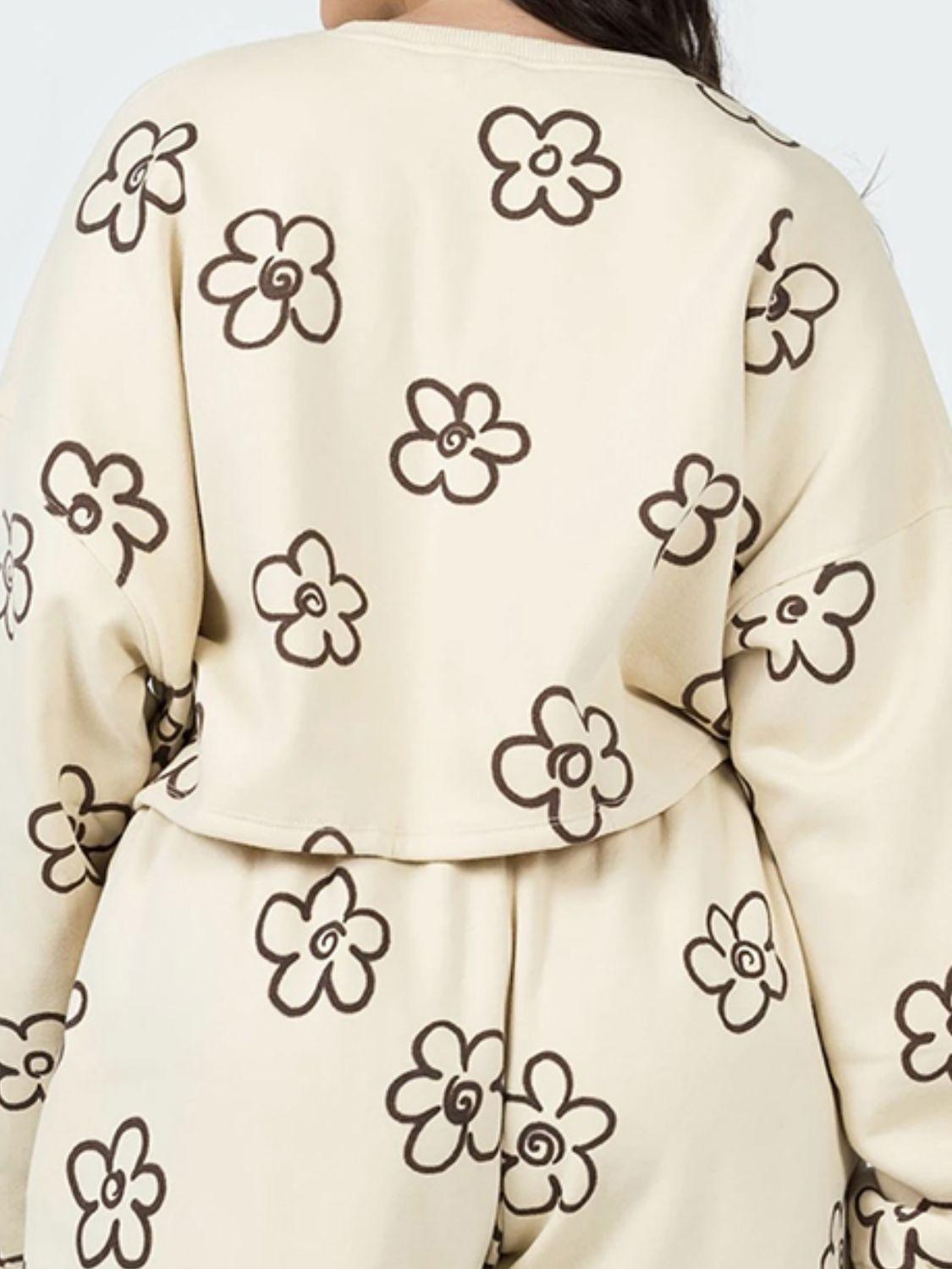 Floral Dropped Shoulder Sweatshirt and Shorts Set - Clothes For Her Online Store