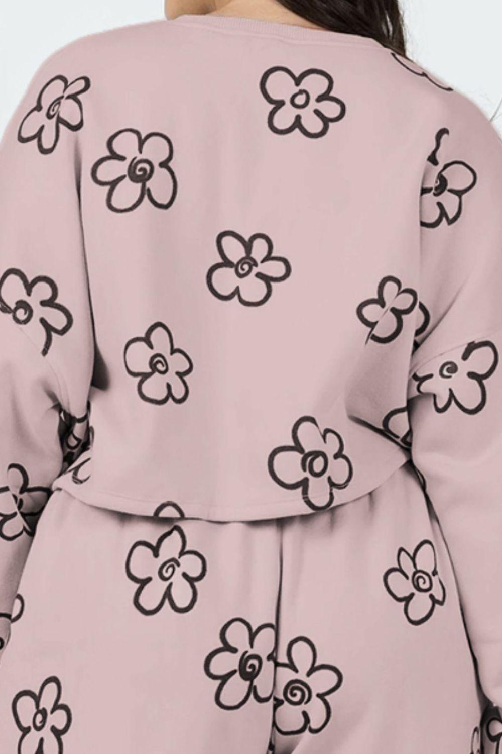 Floral Dropped Shoulder Sweatshirt and Shorts Set - Clothes For Her Online Store