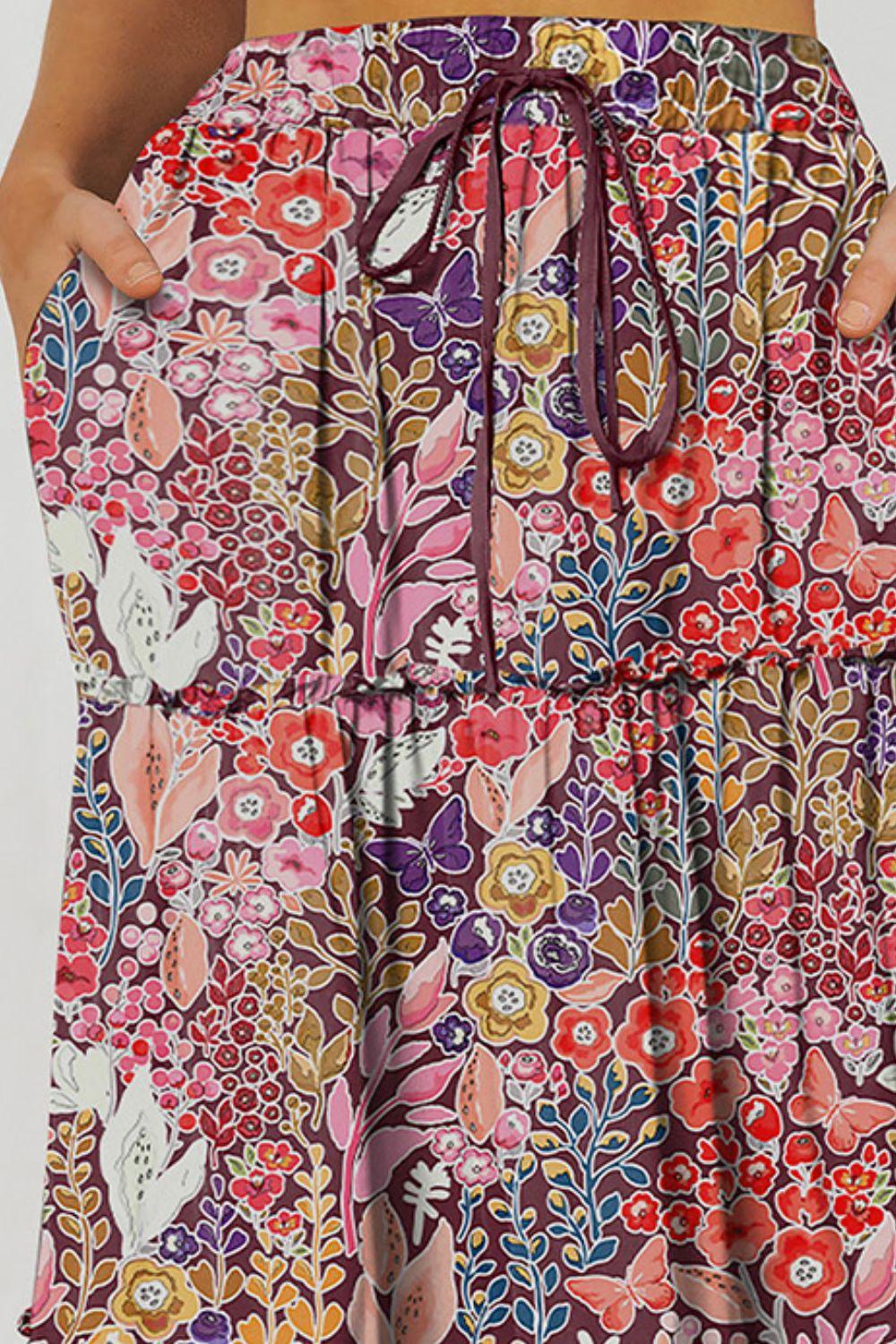 Floral Frill Trim Tiered Maxi Skirt - Clothes For Her Online Store