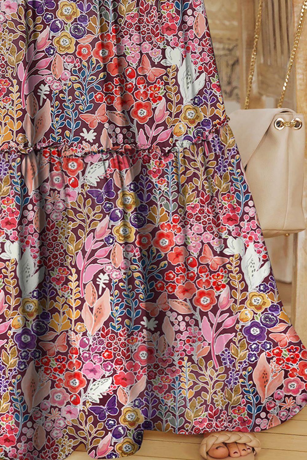 Floral Frill Trim Tiered Maxi Skirt - Clothes For Her Online Store