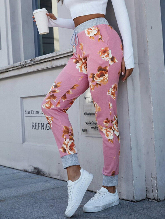 Floral Print Slim Fit Long Pants - Clothes For Her Online Store