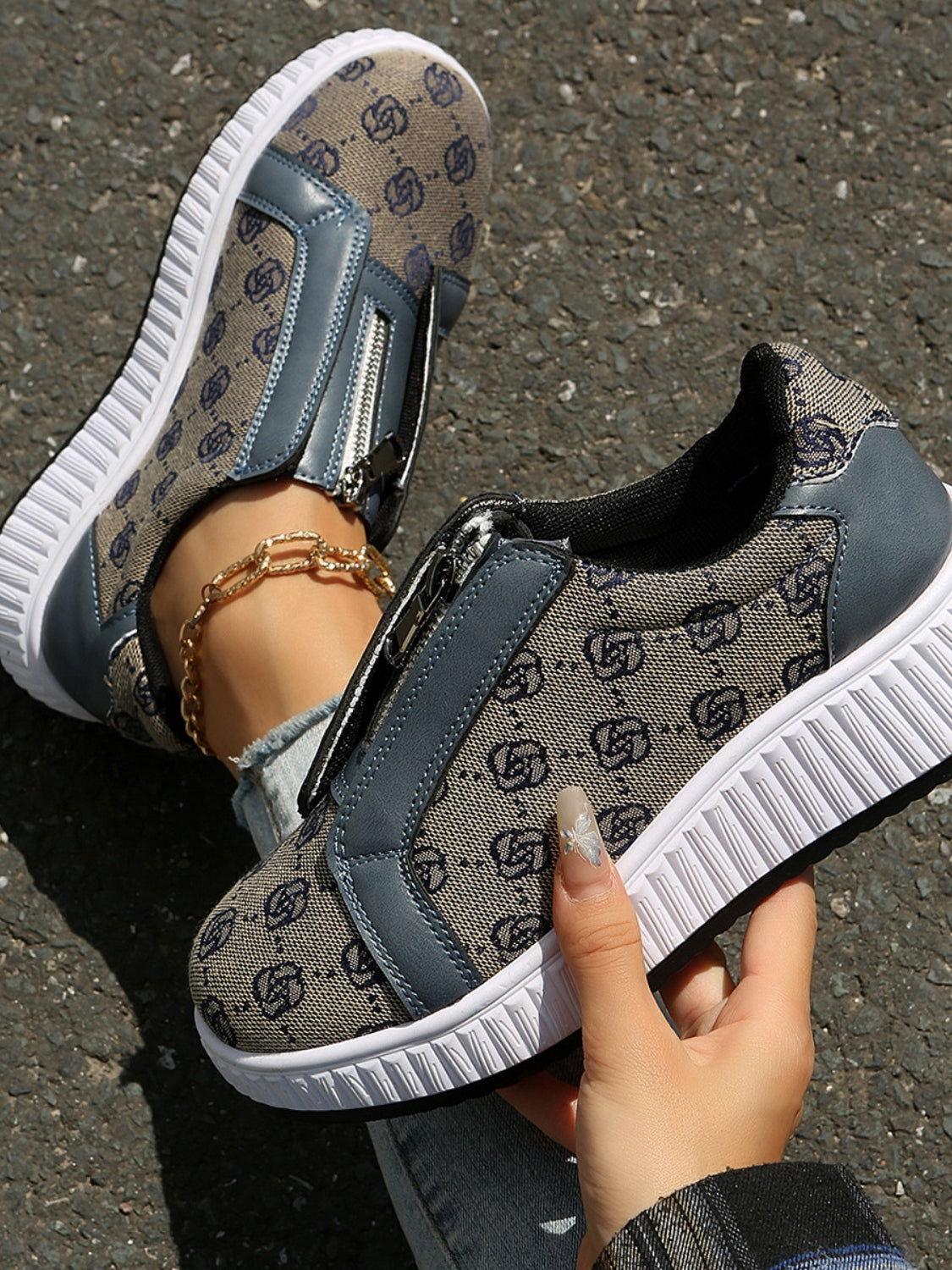 Floral Round Toe Sneakers with Zip - Clothes For Her Online Store