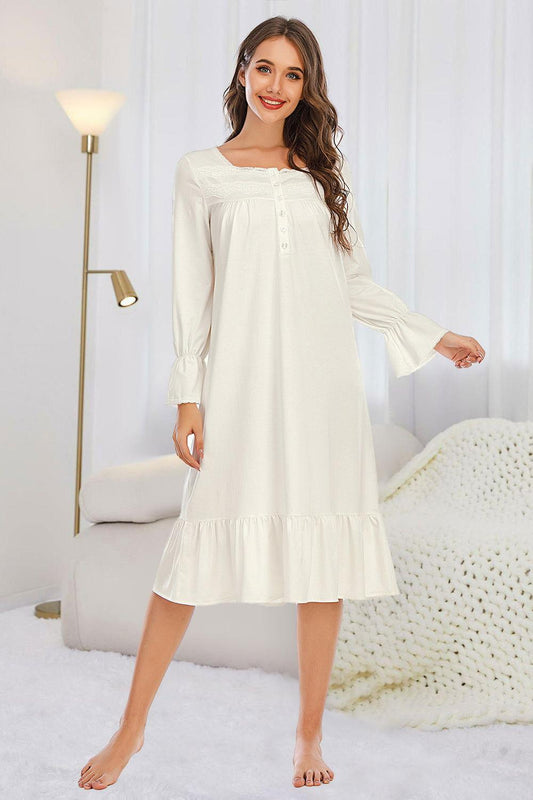 Flounce Sleeve Ruffle Hem Night Dress - Clothes For Her Online Store