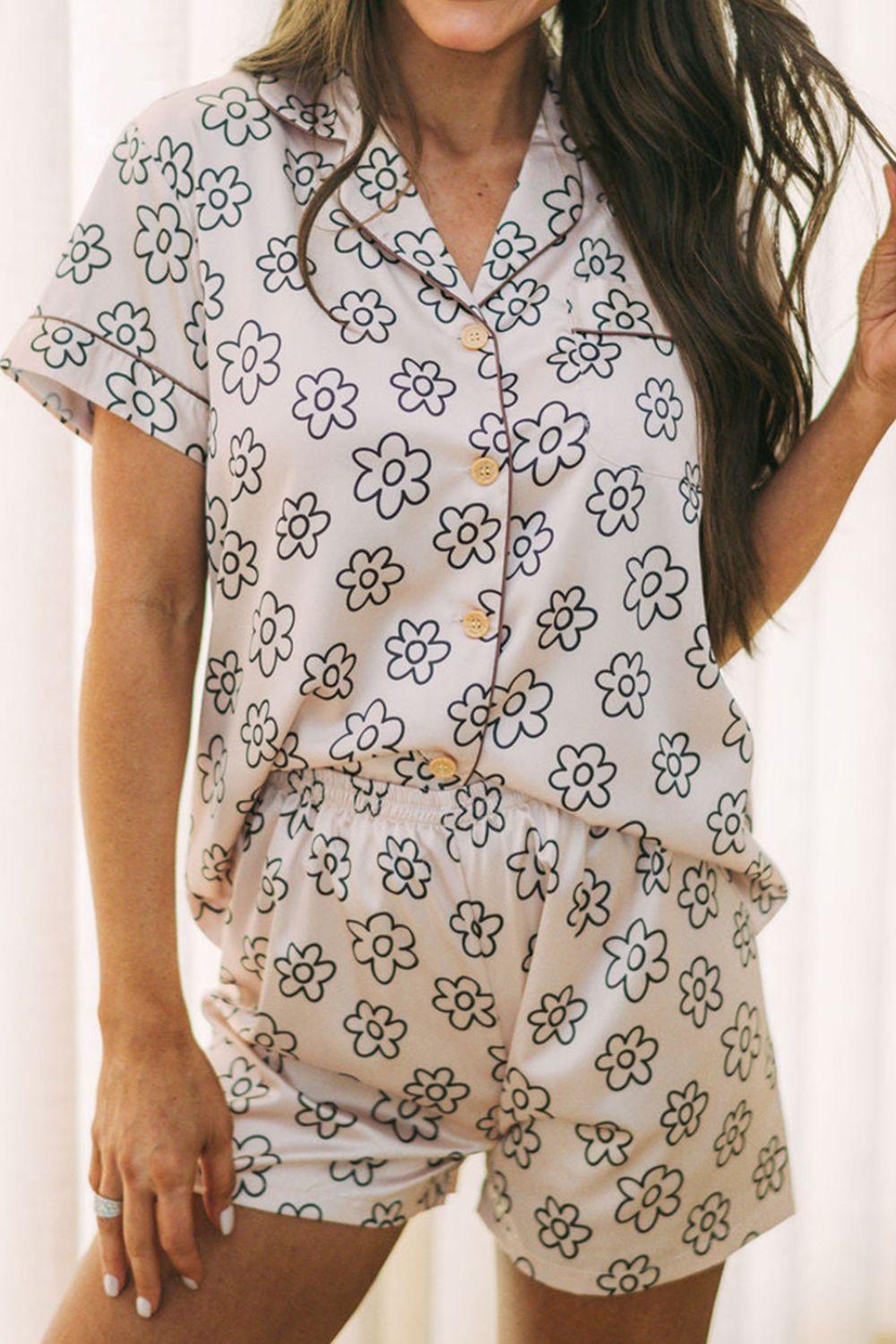 Flower Printed Top and Shorts Lounge Set - Clothes For Her Online Store