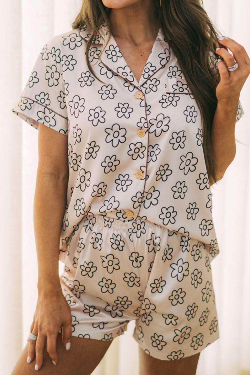 Flower Printed Top and Shorts Lounge Set - Clothes For Her Online Store