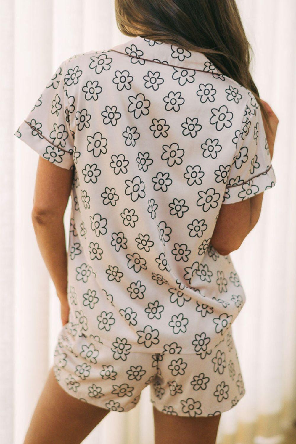 Flower Printed Top and Shorts Lounge Set - Clothes For Her Online Store