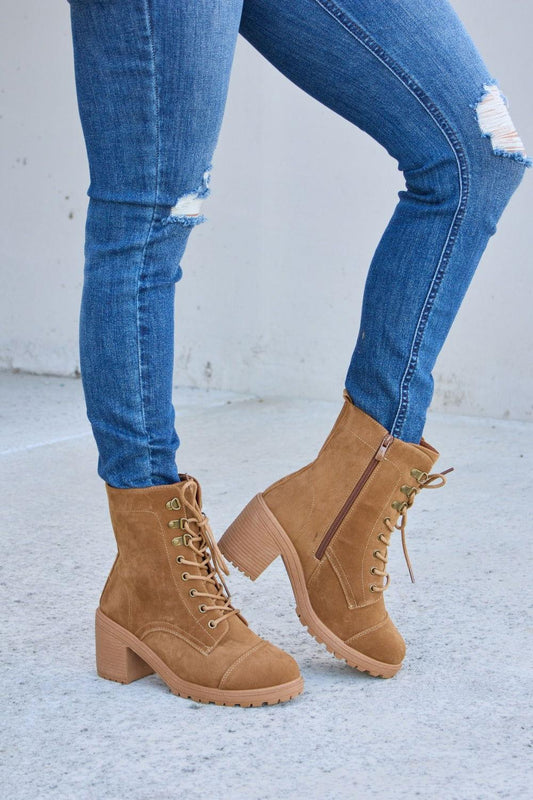Forever Link Lace-Up Zipper Detail Block Heel Boots - Clothes For Her Online Store