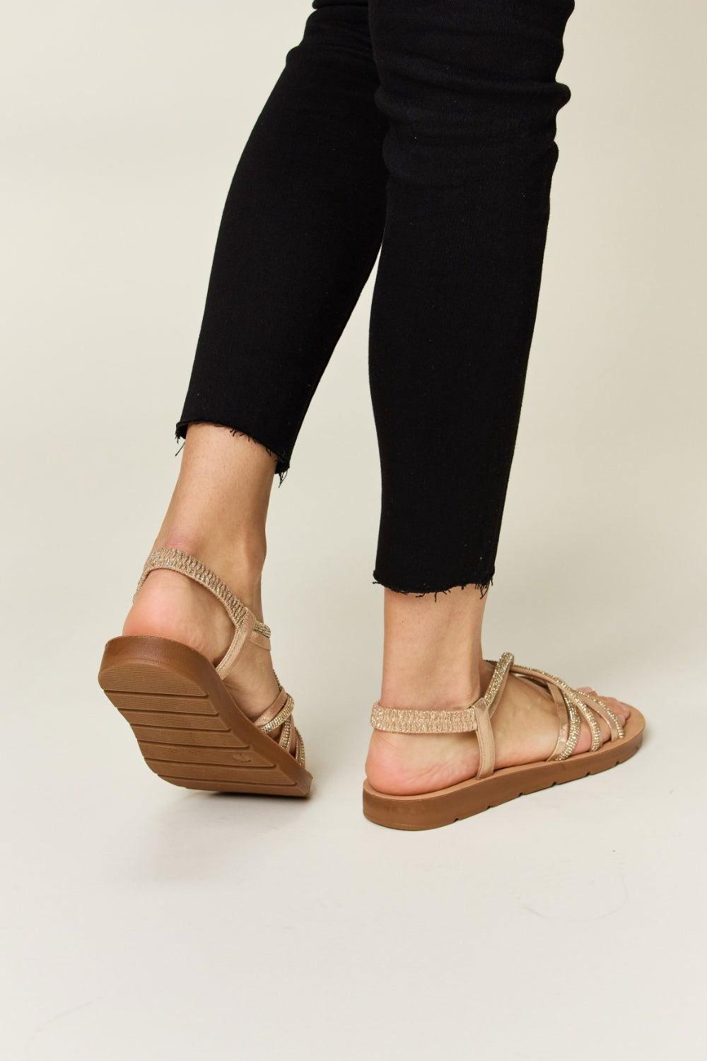 Forever Link Rhinestone Crisscross Flat Sandals - Clothes For Her Online Store