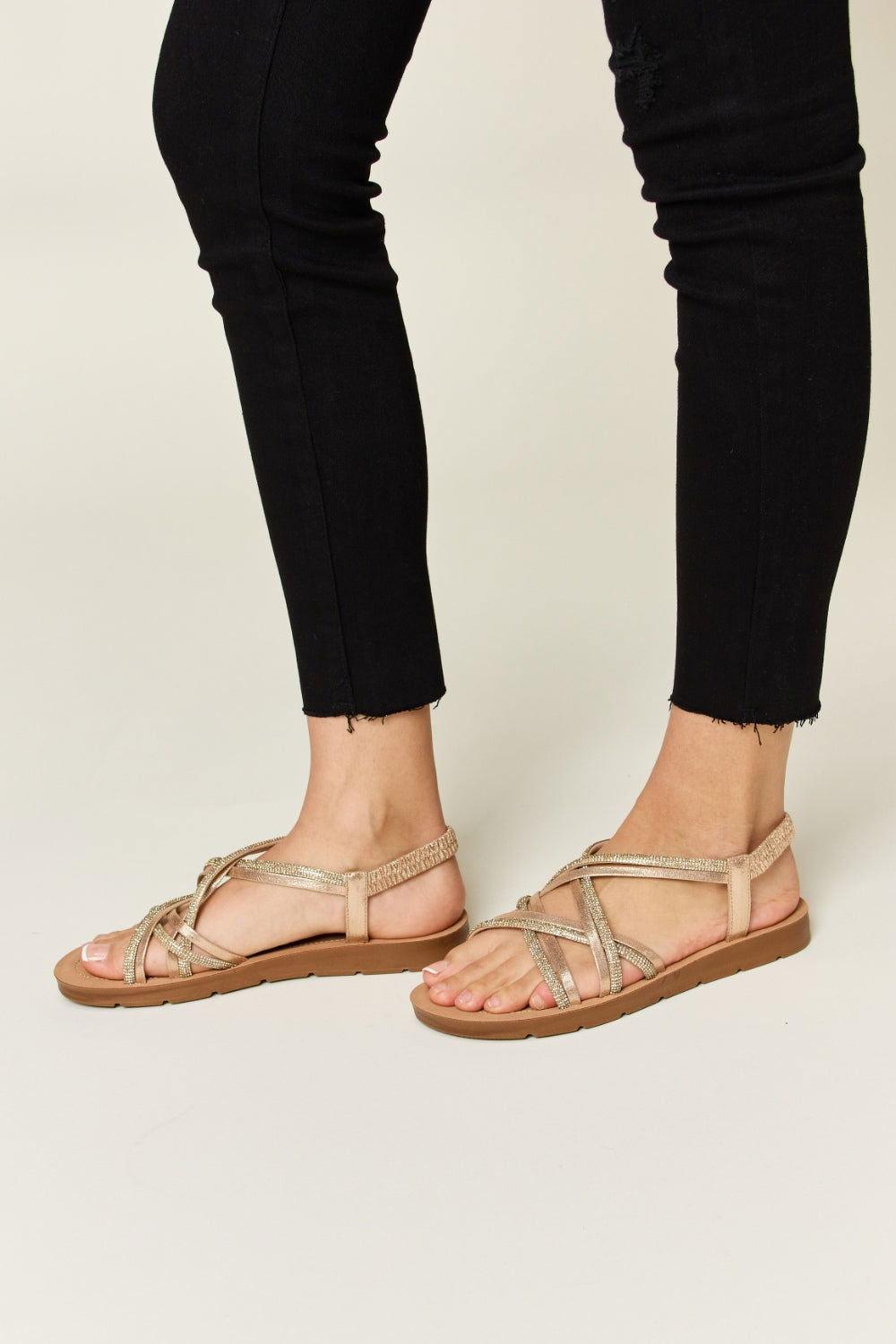 Forever Link Rhinestone Crisscross Flat Sandals - Clothes For Her Online Store