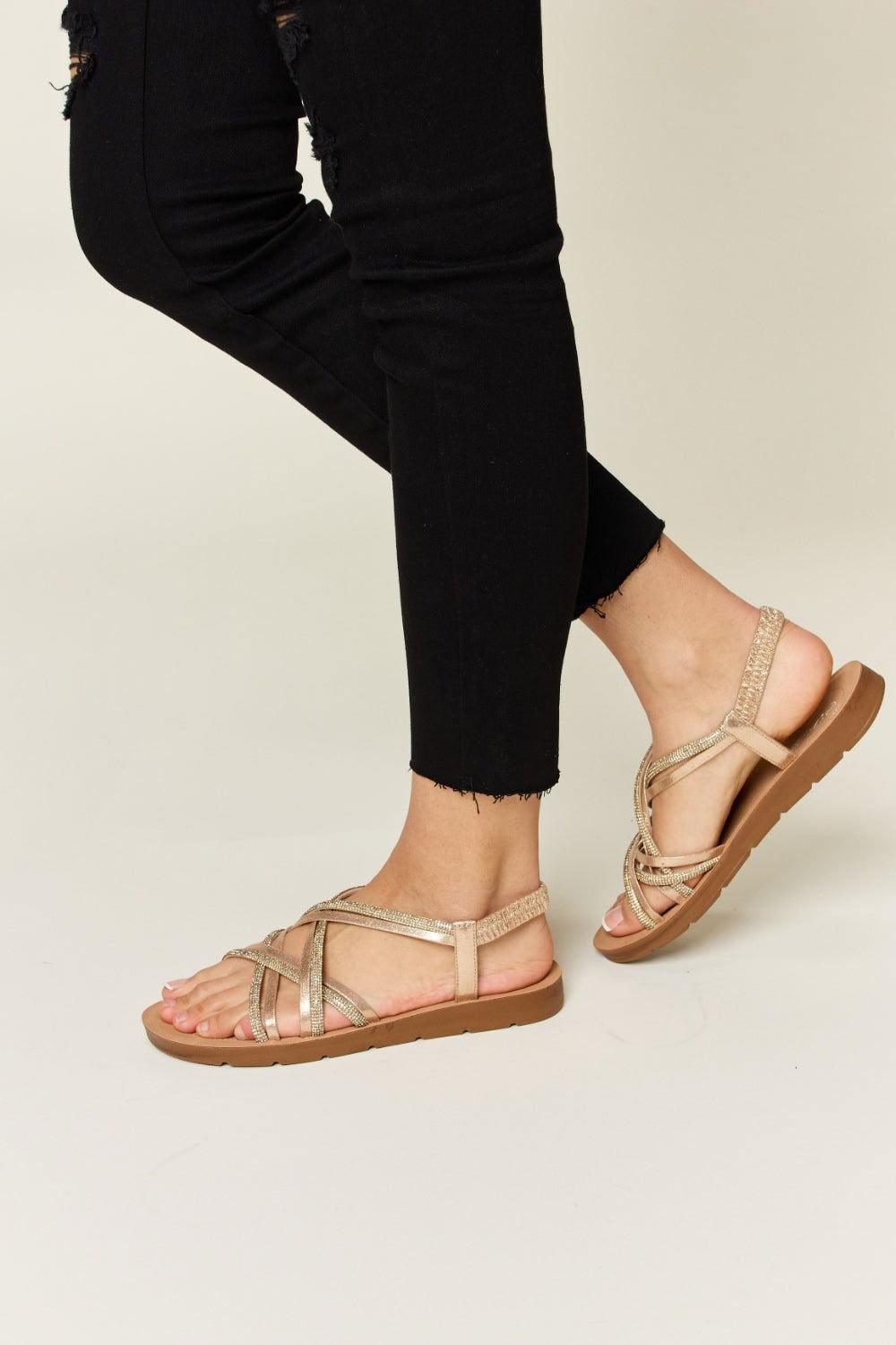 Forever Link Rhinestone Crisscross Flat Sandals - Clothes For Her Online Store