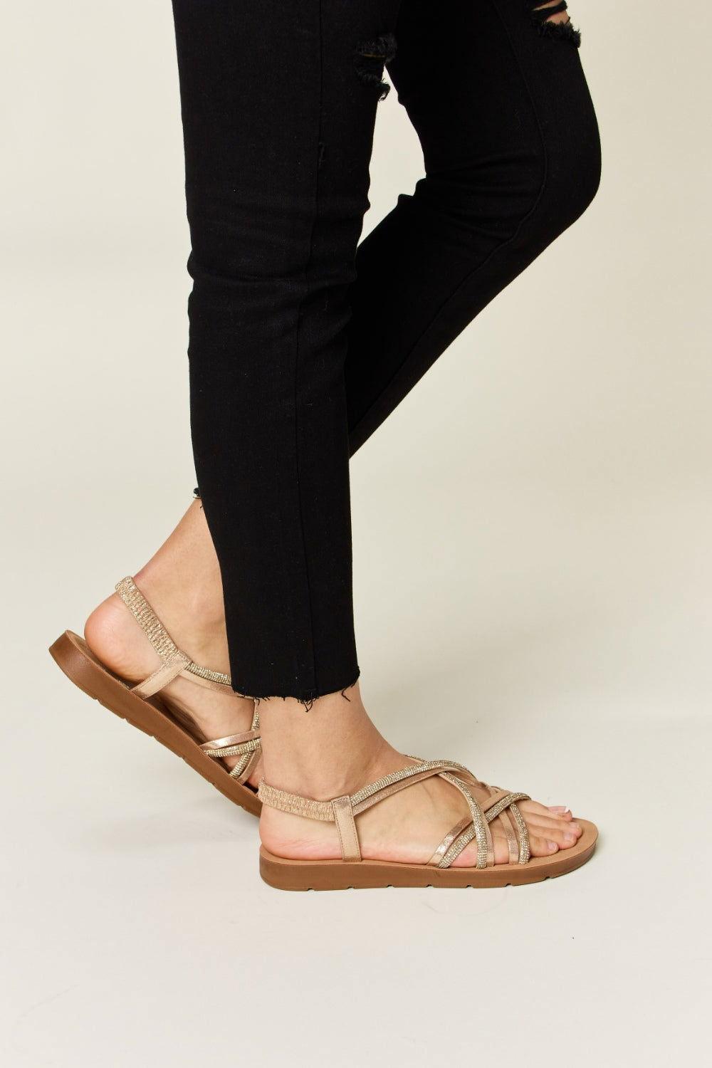 Forever Link Rhinestone Crisscross Flat Sandals - Clothes For Her Online Store