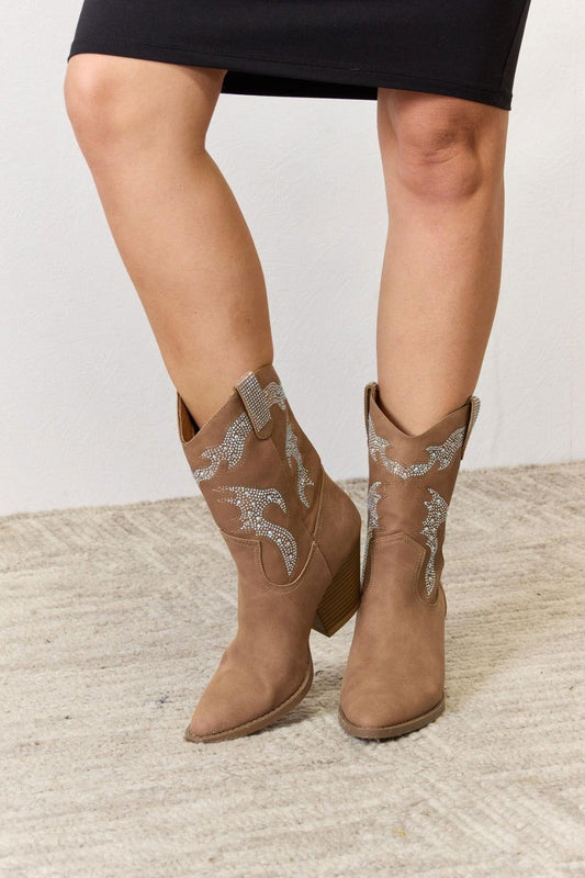 Forever Link Rhinestone Detail Cowboy Boots - Clothes For Her Online Store
