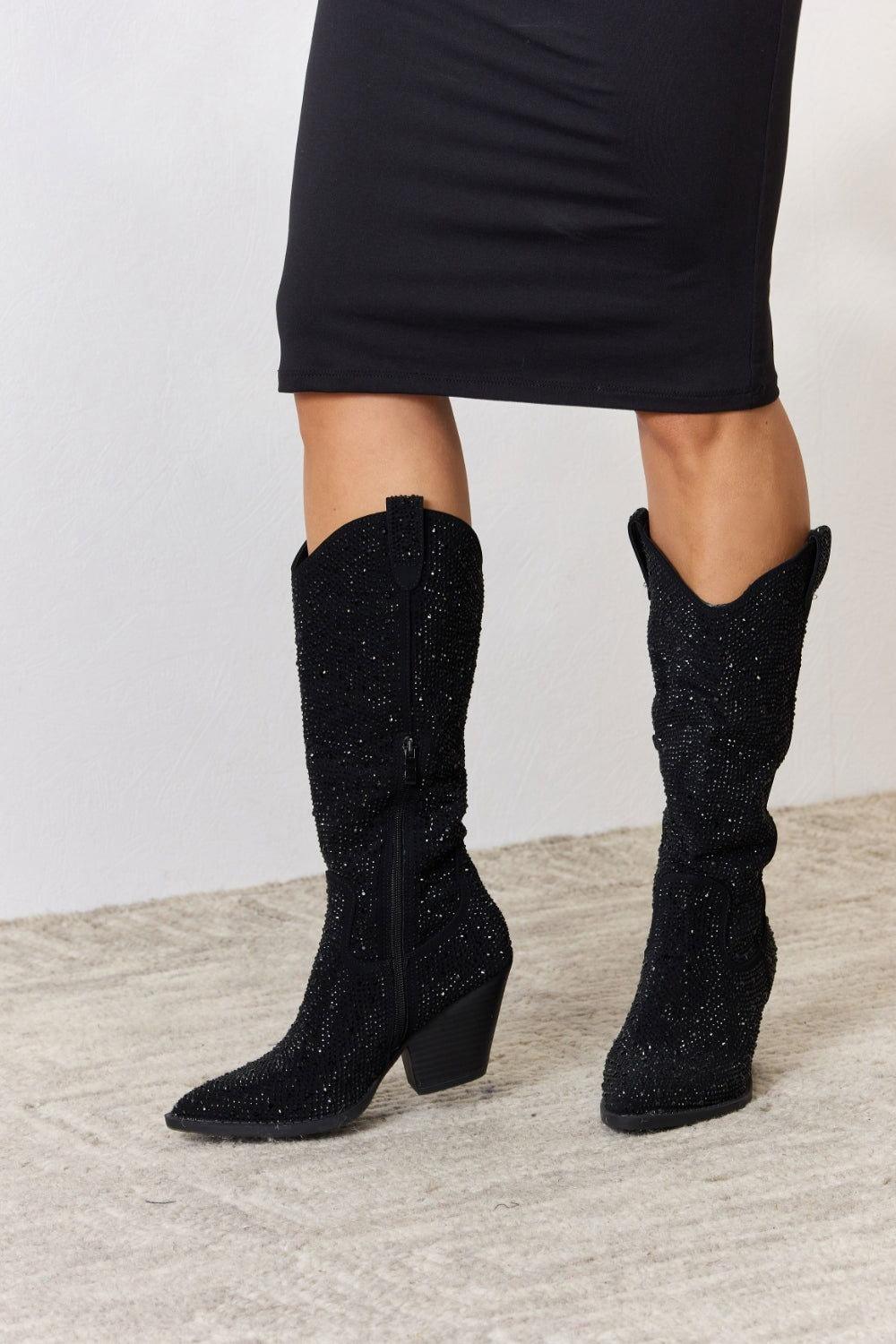Forever Link Rhinestone Knee High Cowboy Boots - Clothes For Her Online Store