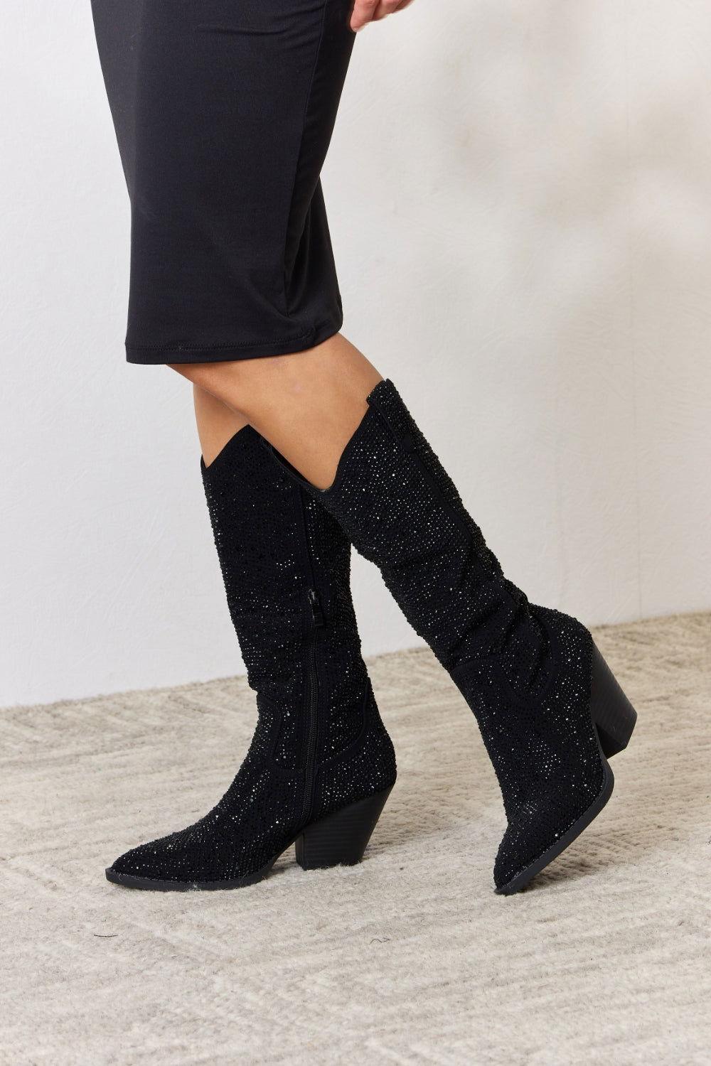 Forever Link Rhinestone Knee High Cowboy Boots - Clothes For Her Online Store