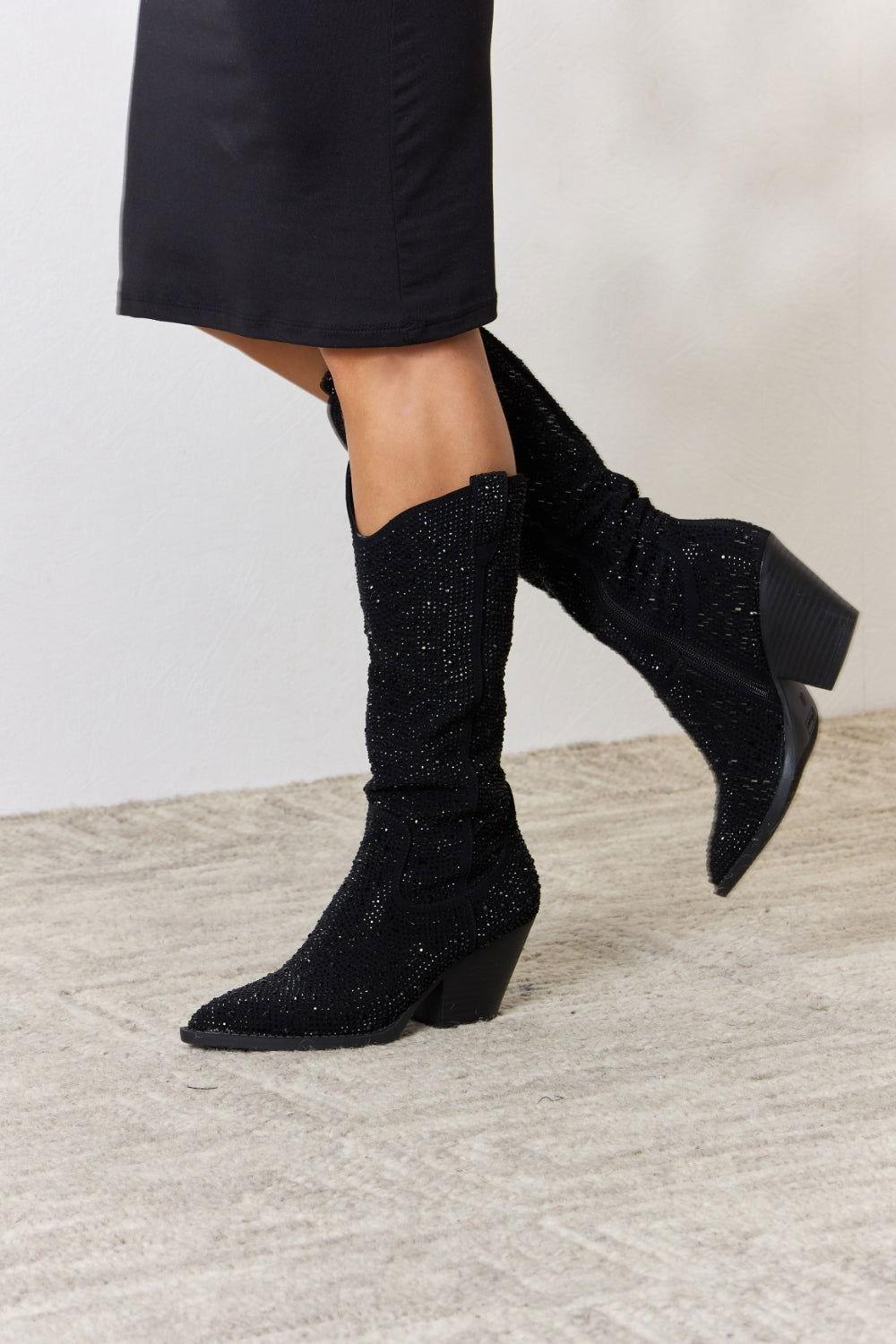 Forever Link Rhinestone Knee High Cowboy Boots - Clothes For Her Online Store
