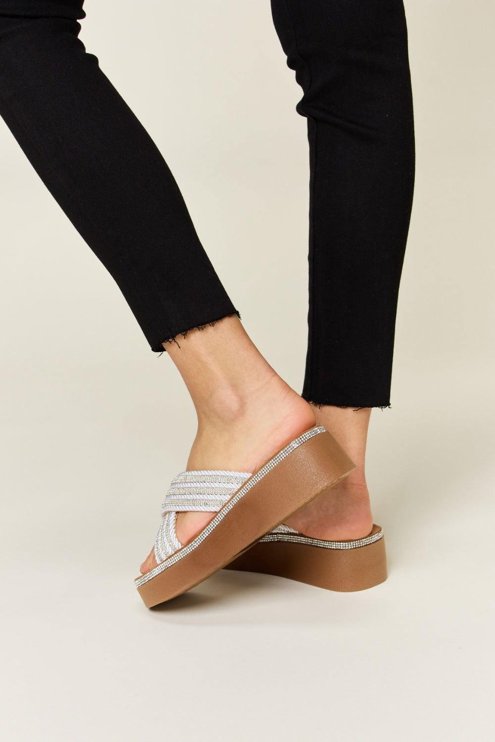 Forever Link Rhinestone Platform Wedge Sandals - Clothes For Her Online Store