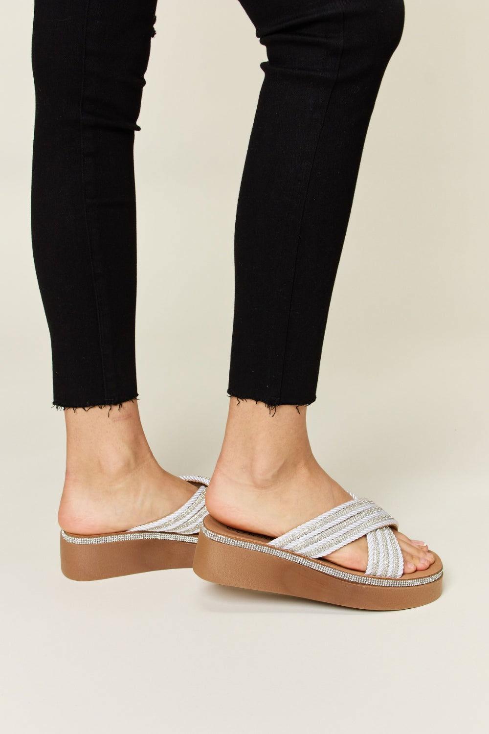 Forever Link Rhinestone Platform Wedge Sandals - Clothes For Her Online Store