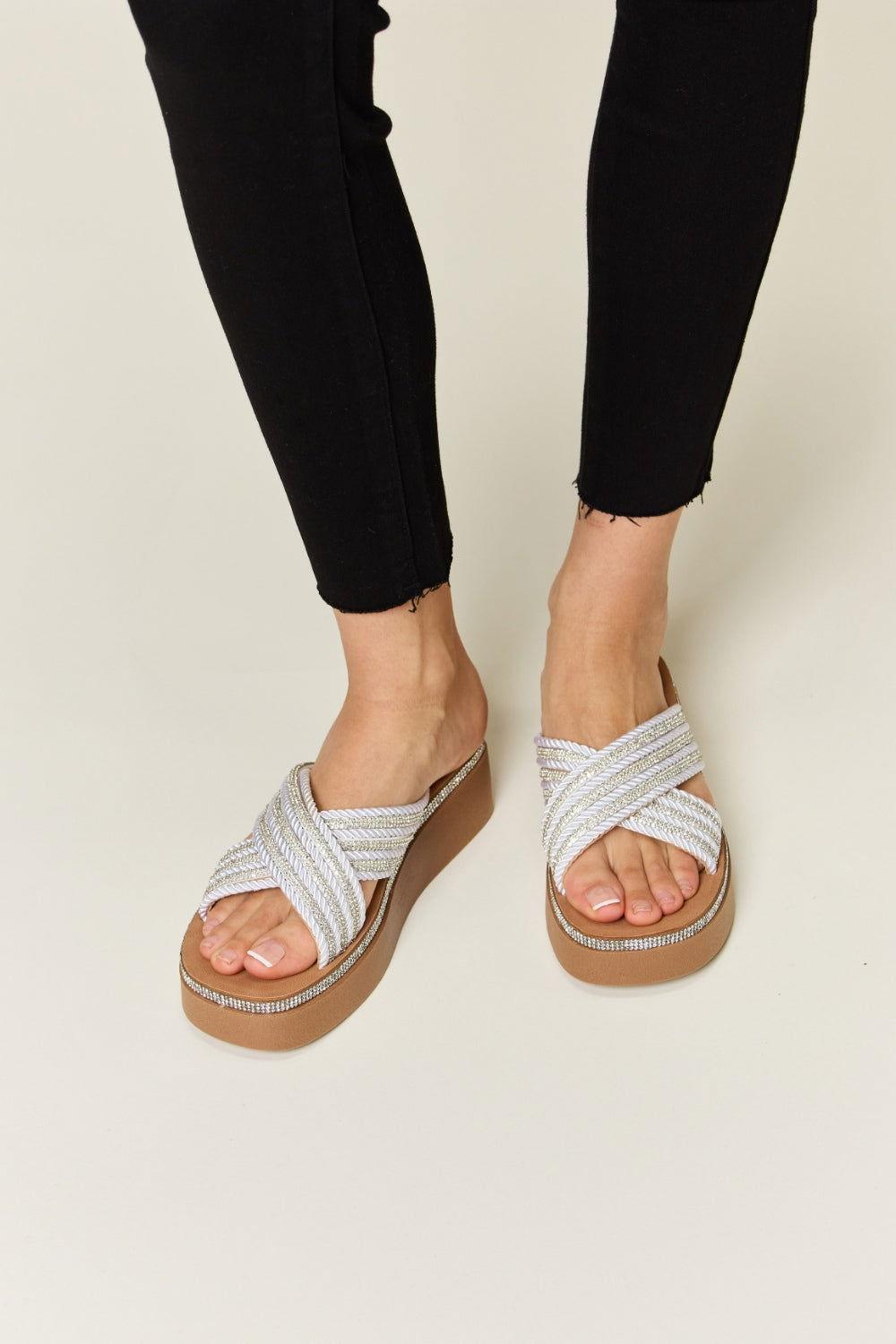 Forever Link Rhinestone Platform Wedge Sandals - Clothes For Her Online Store