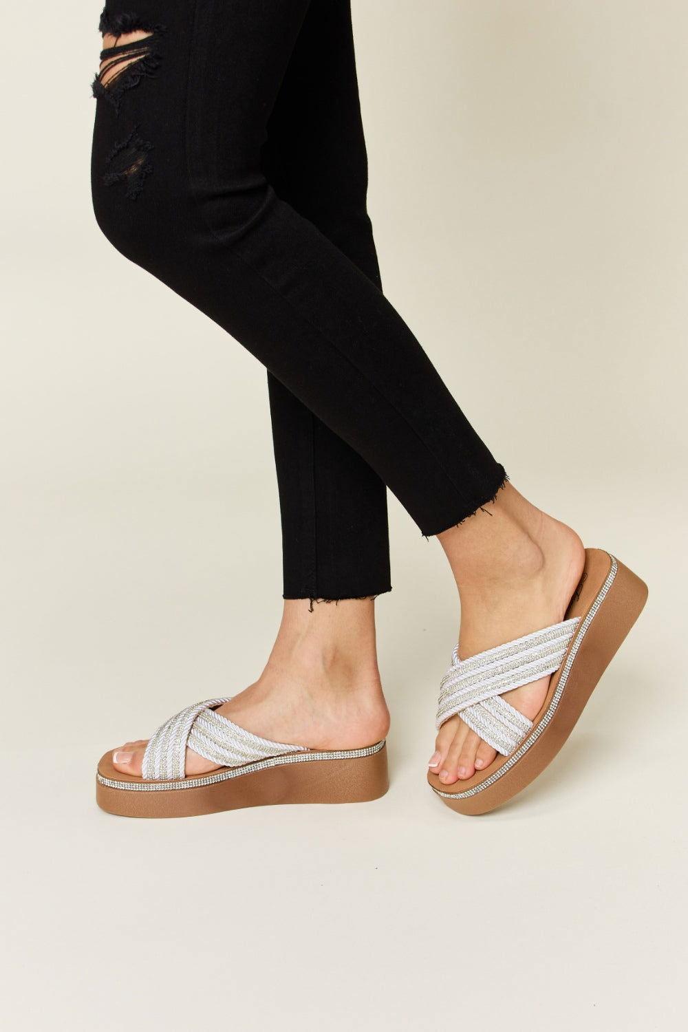 Forever Link Rhinestone Platform Wedge Sandals - Clothes For Her Online Store