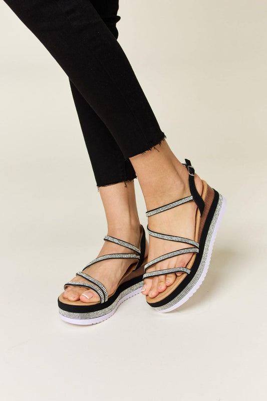 Forever Link Rhinestone Strappy Wedge Sandals - Clothes For Her Online Store
