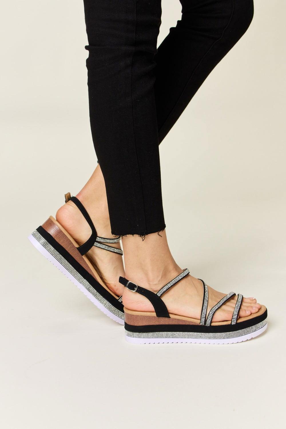 Forever Link Rhinestone Strappy Wedge Sandals - Clothes For Her Online Store