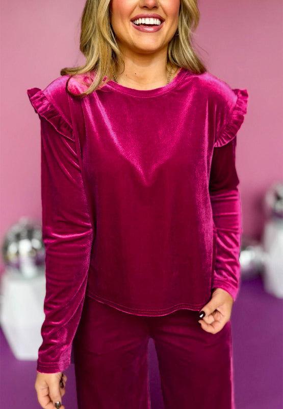 Frill Round Neck Long Sleeve Top and Pants Set - Clothes For Her Online Store
