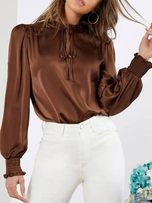 Frill Tied Lantern Sleeve Blouse - Clothes For Her Online Store