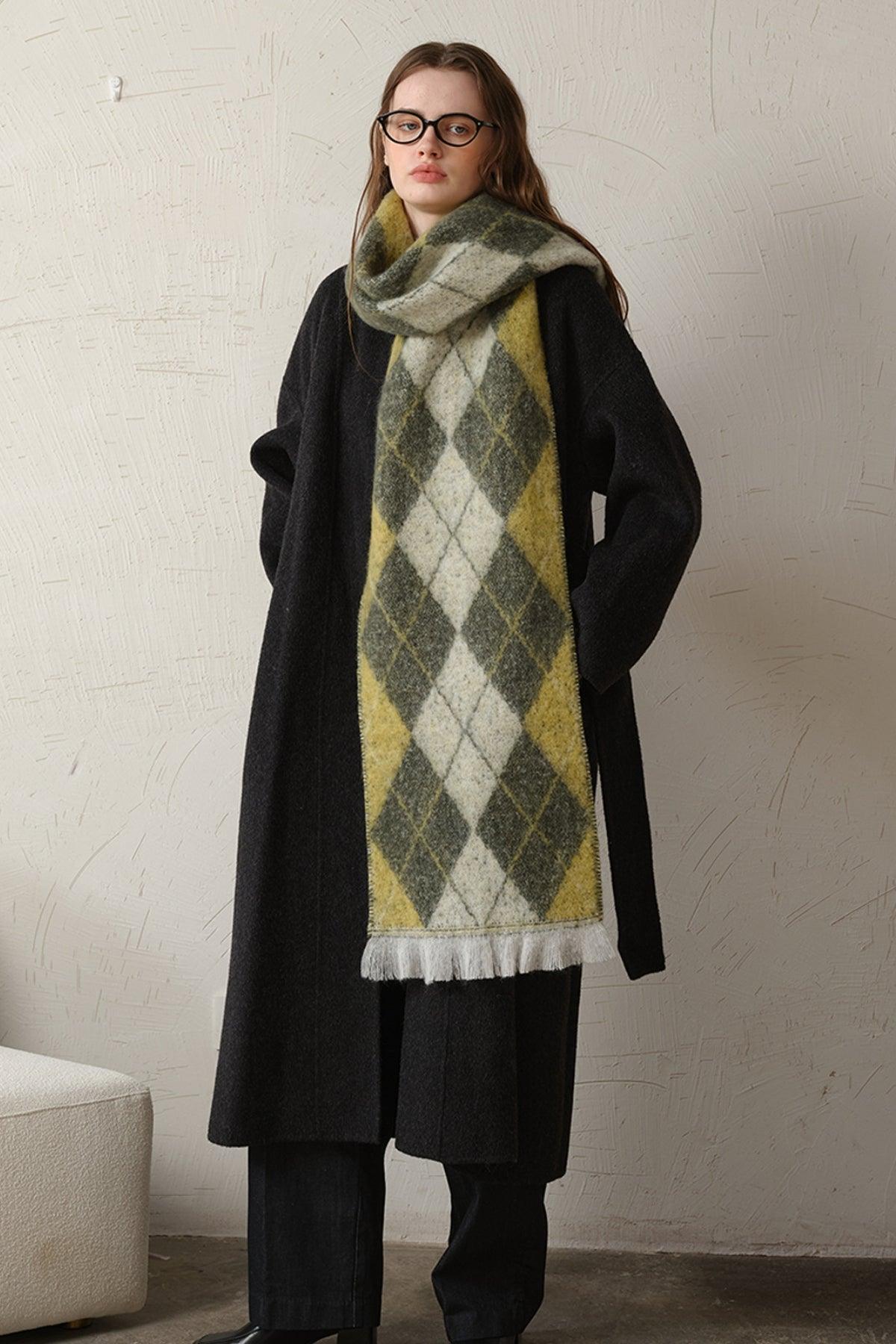 Fringe Argyle Polyester Scarf - Clothes For Her Online Store