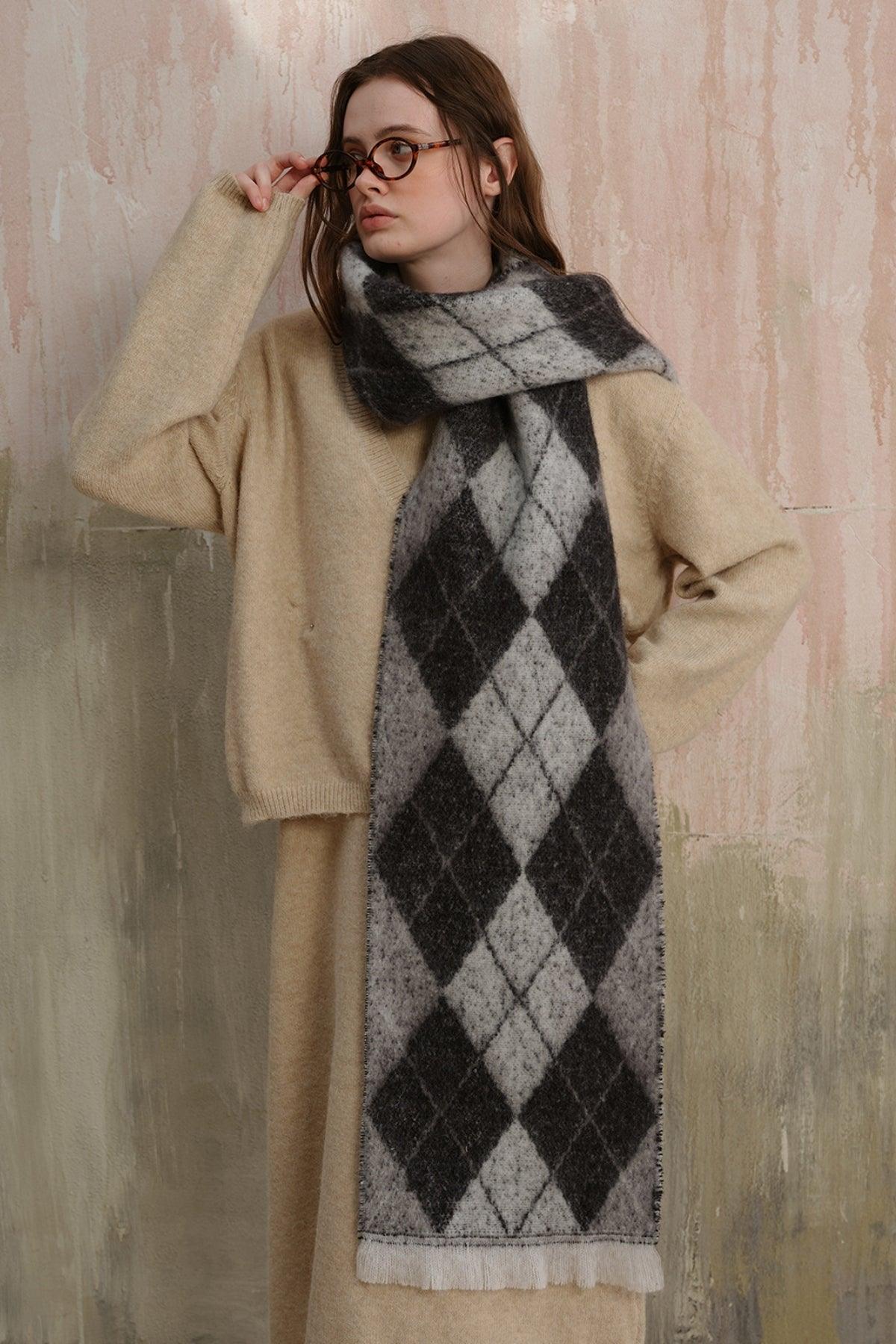 Fringe Argyle Polyester Scarf - Clothes For Her Online Store