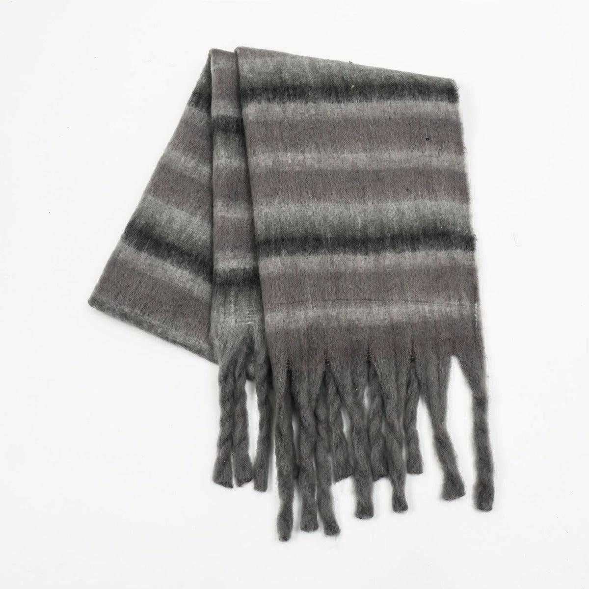 Fringe Contrast Striped Polyester Scarf - Clothes For Her Online Store