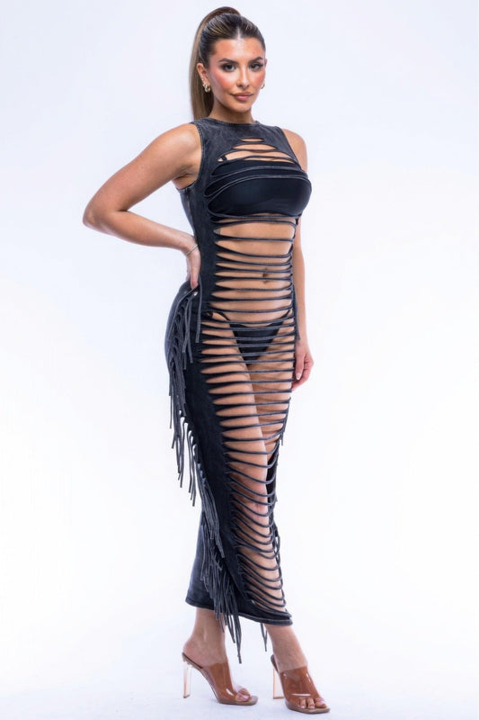 Fringe Cut Out Maxi Dress - Clothes For Her Online Store