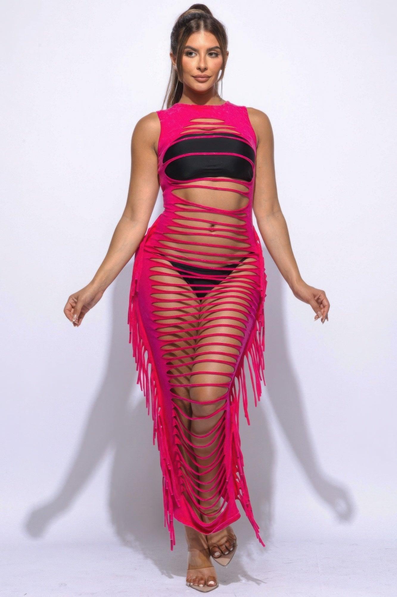 Fringe Cut Out Maxi Dress - Clothes For Her Online Store