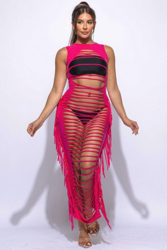 Fringe Cut Out Maxi Dress - Clothes For Her Online Store