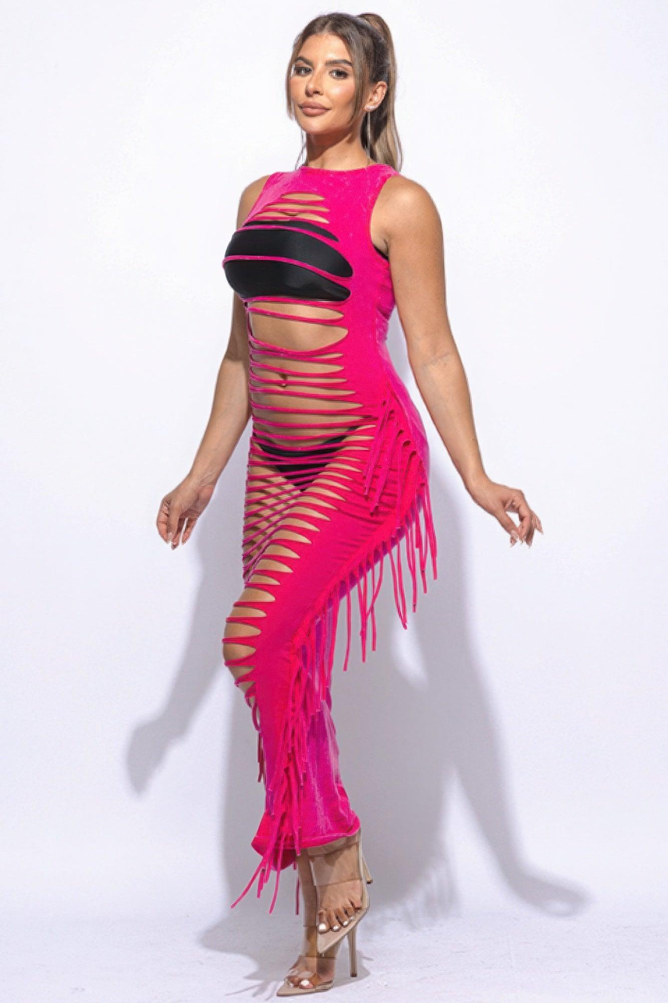 Fringe Cut Out Maxi Dress - Clothes For Her Online Store