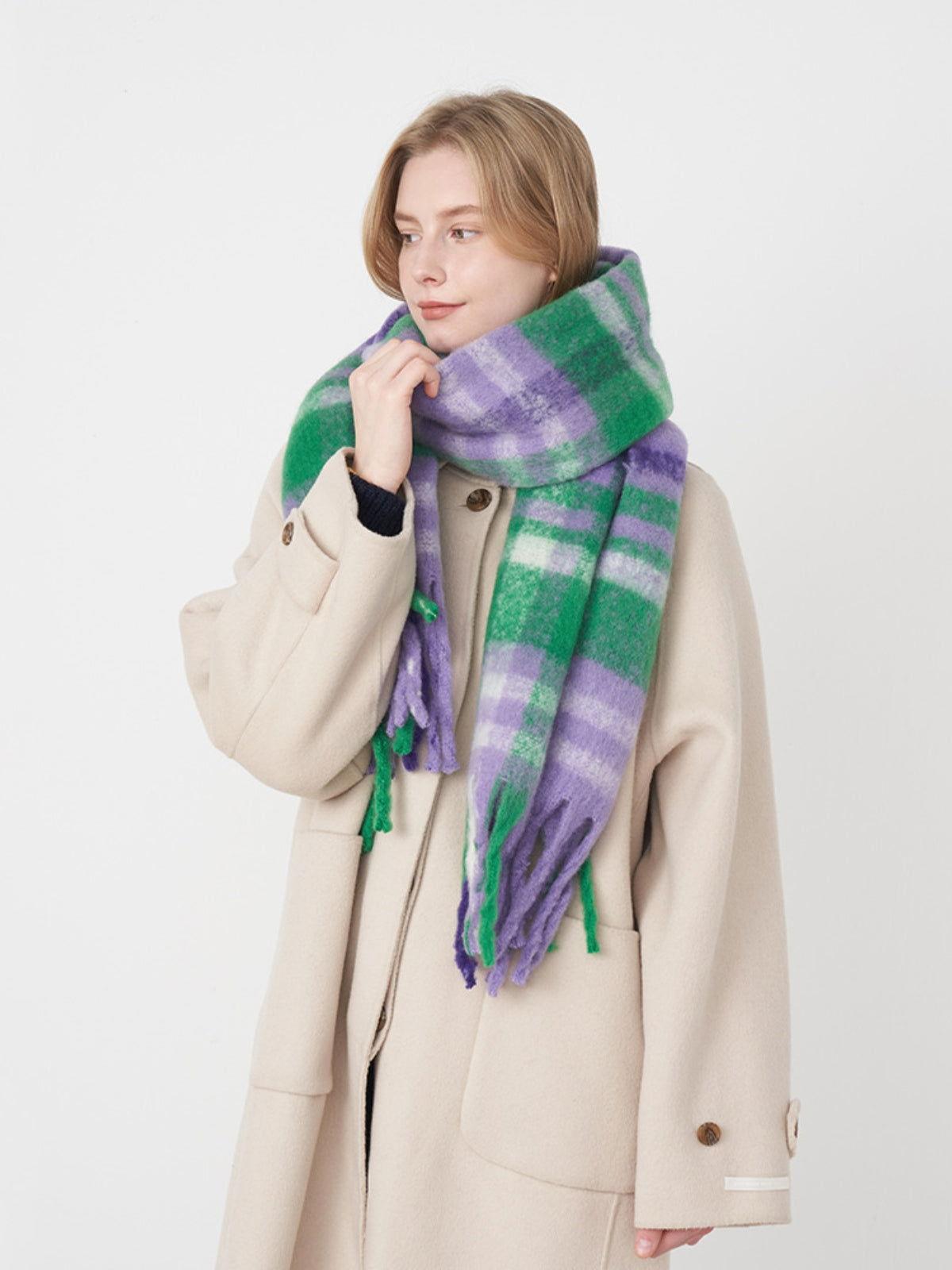 Fringe Plaid Polyester Scarf - Clothes For Her Online Store