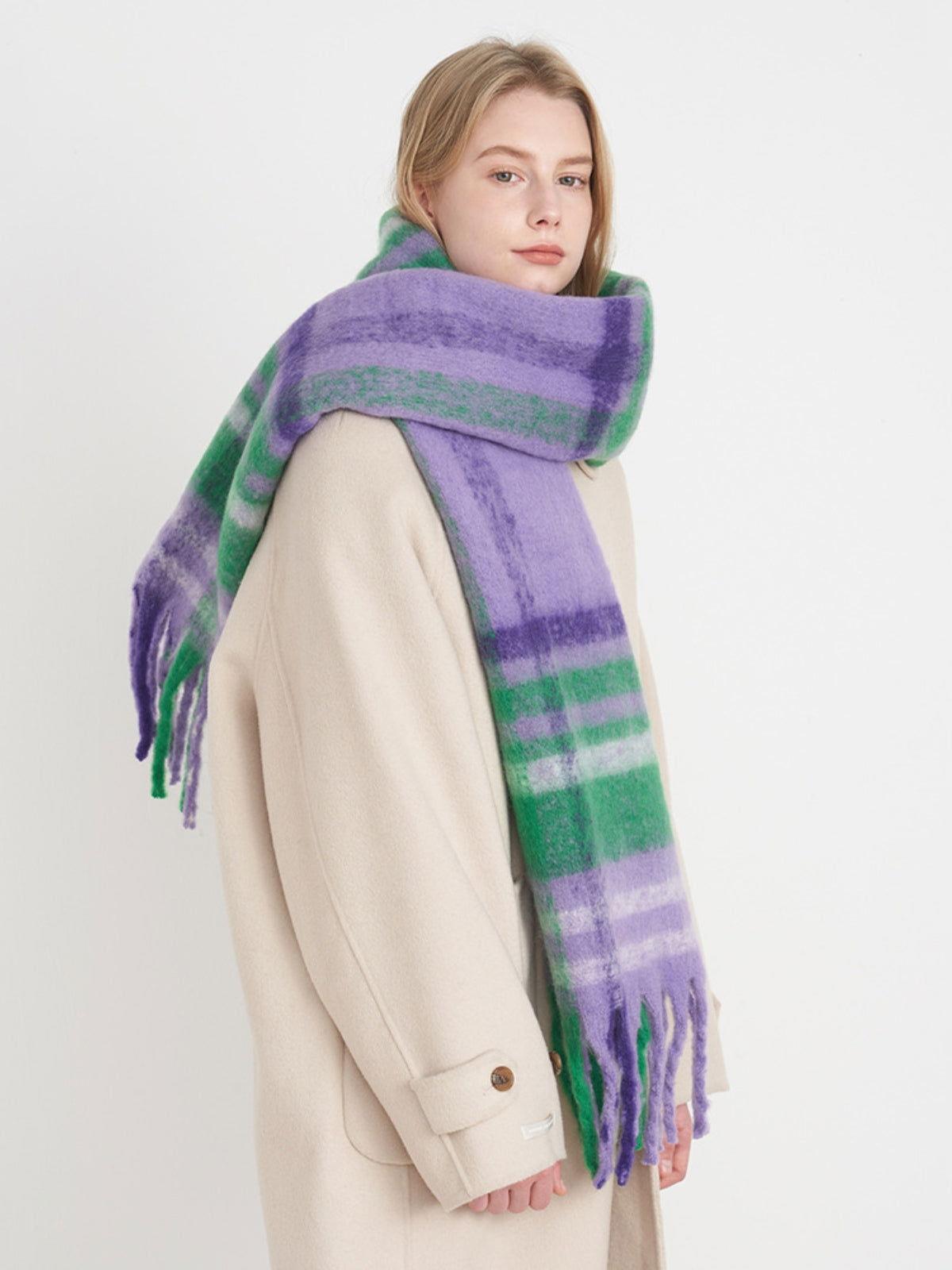 Fringe Plaid Polyester Scarf - Clothes For Her Online Store