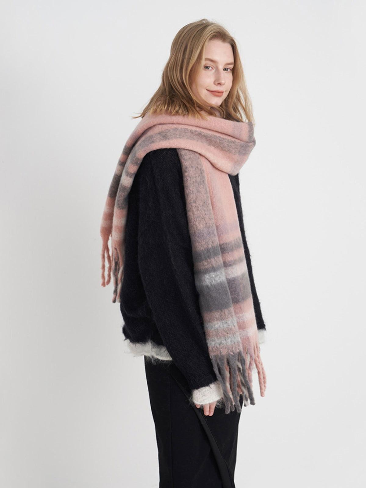 Fringe Plaid Polyester Scarf - Clothes For Her Online Store