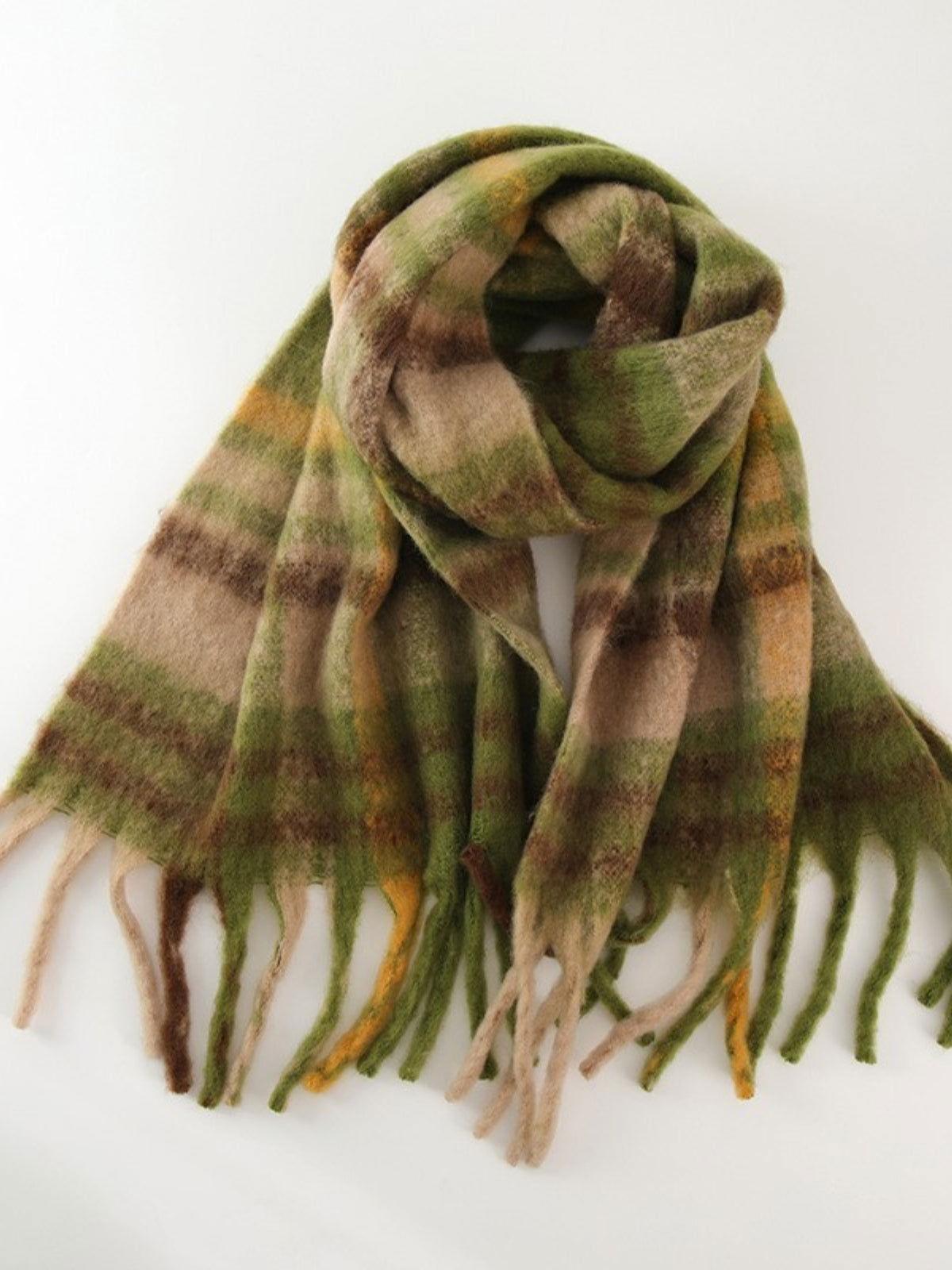 Fringe Plaid Polyester Scarf - Clothes For Her Online Store
