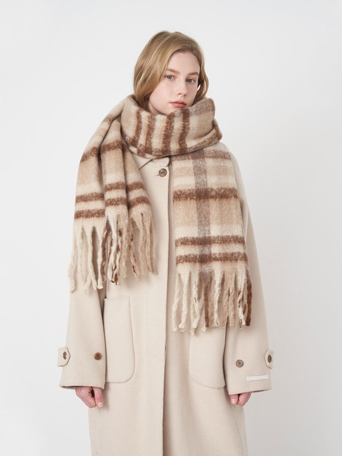 Fringe Plaid Polyester Scarf - Clothes For Her Online Store
