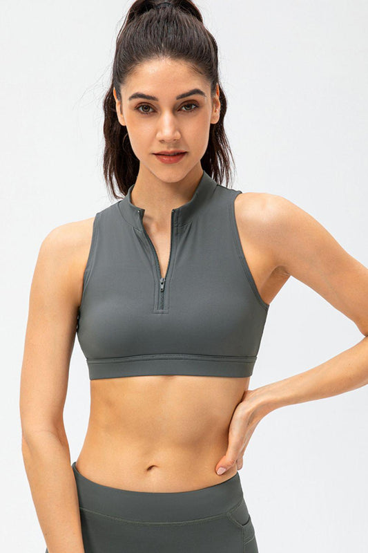 Full Size Cropped Cutout Back Zipper Front Active Tank Top - Clothes For Her Online Store