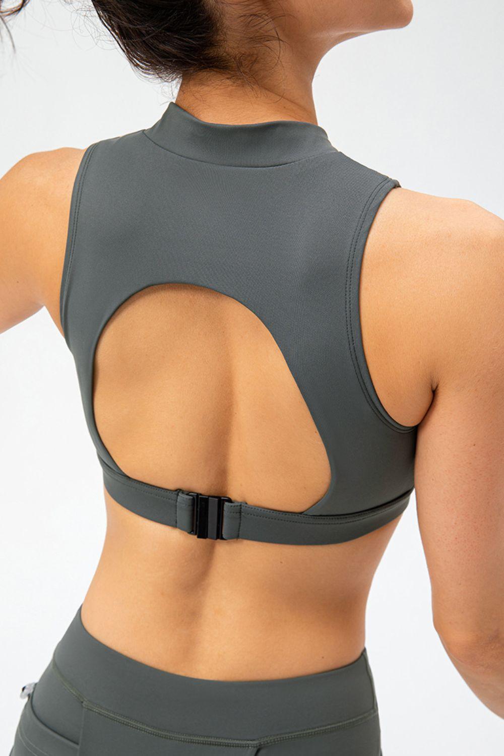 Full Size Cropped Cutout Back Zipper Front Active Tank Top - Clothes For Her Online Store