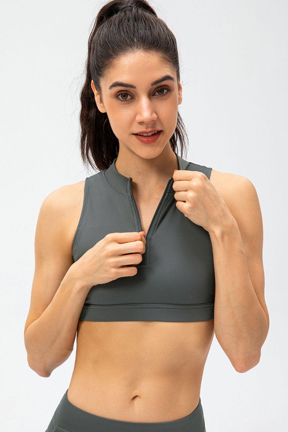 Full Size Cropped Cutout Back Zipper Front Active Tank Top - Clothes For Her Online Store