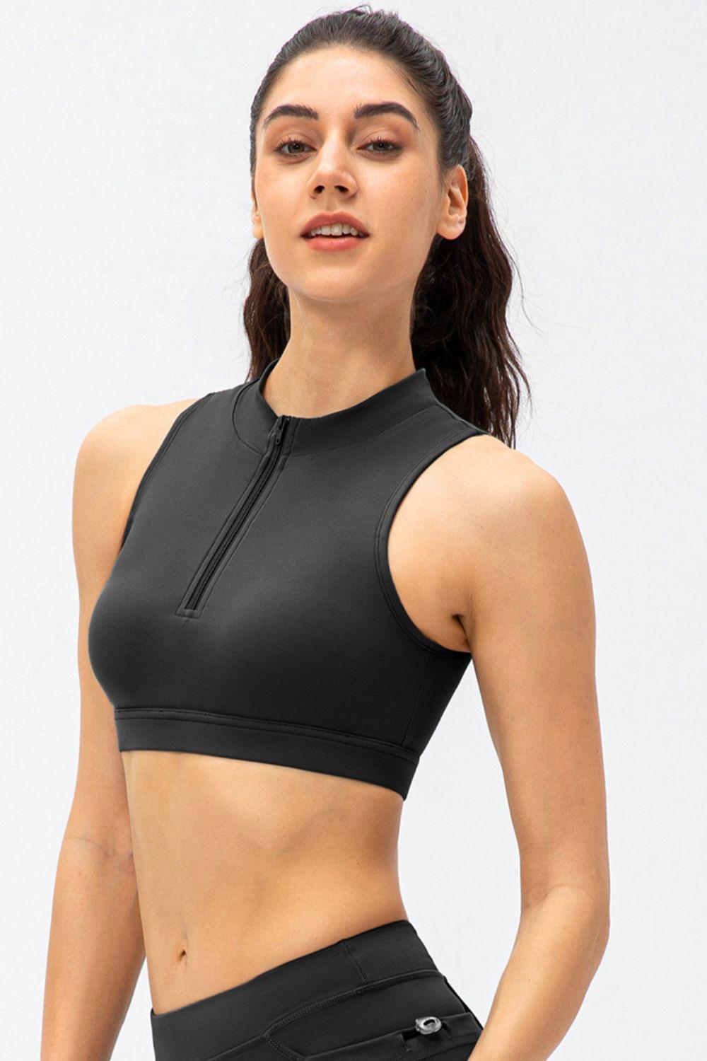 Full Size Cropped Cutout Back Zipper Front Active Tank Top - Clothes For Her Online Store