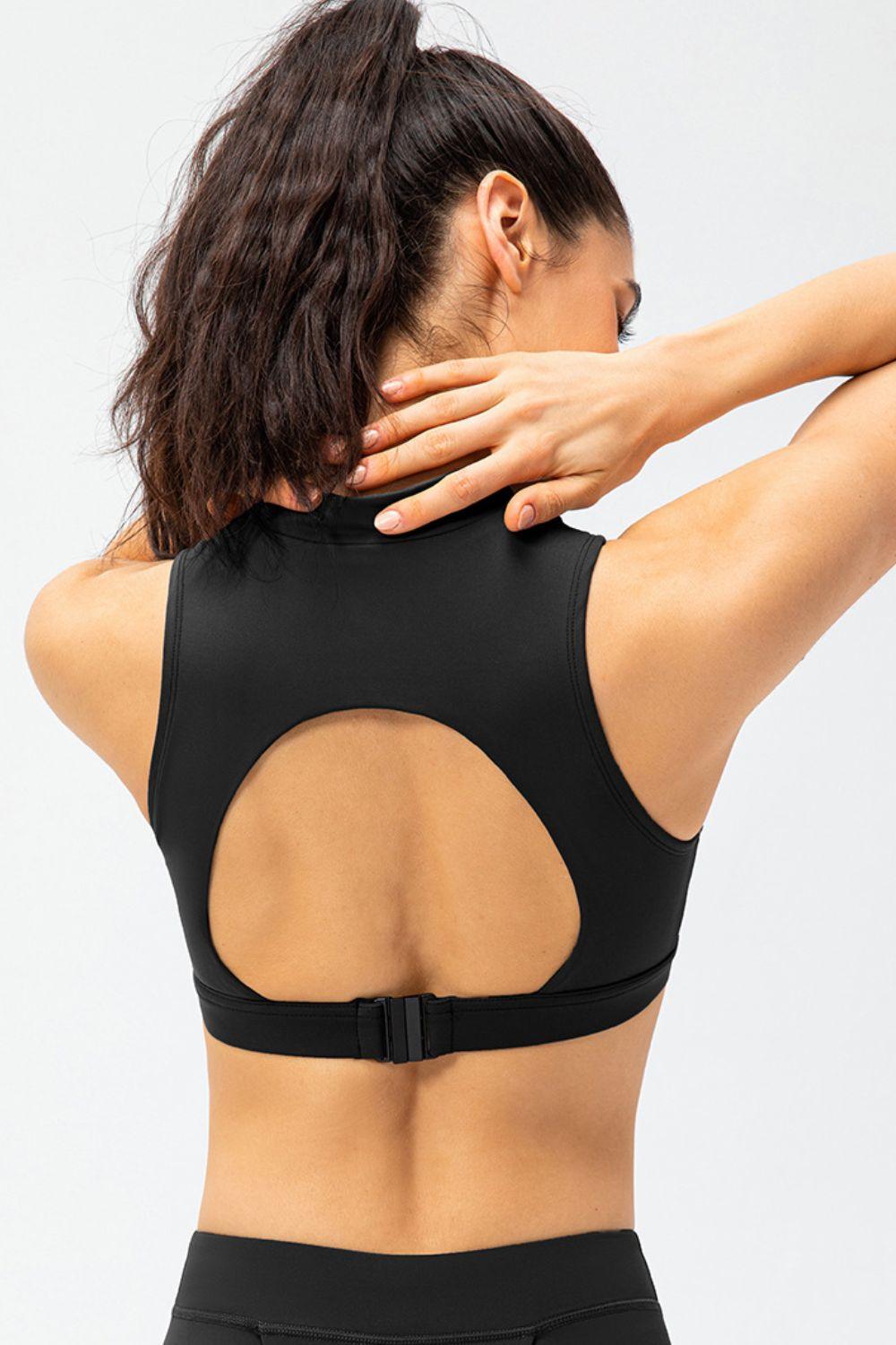 Full Size Cropped Cutout Back Zipper Front Active Tank Top - Clothes For Her Online Store